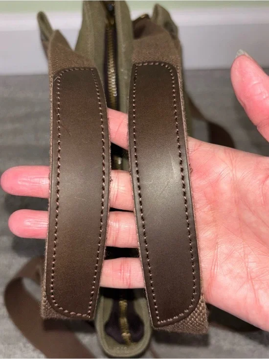 ZEDE Paris Pont Des Arts Mini Olive Canvas Leather Bag Tote W Crossbody Strap - Picture 4 of 15